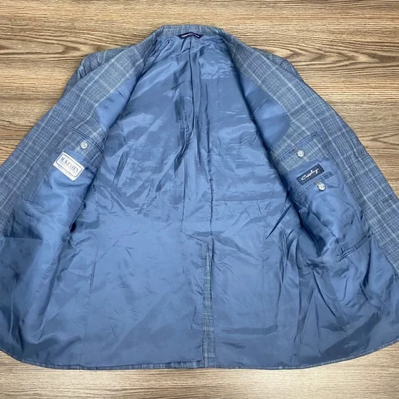 Coppley Blue w/ Grey Windowpane Silk Sport Coat 44 - Picture 4 of 7